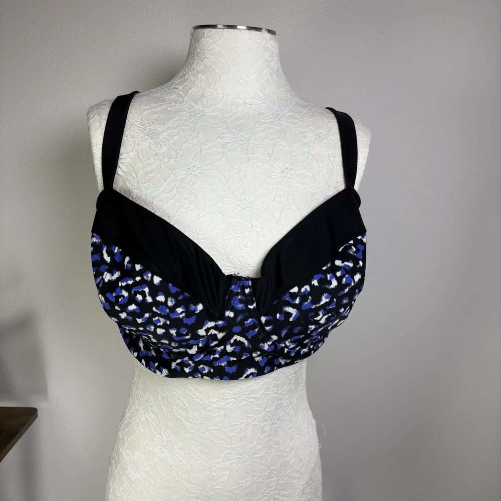Ava & Viv Womens 24W Blue Swim Top Animal Print Beachwear Nylon Spandex